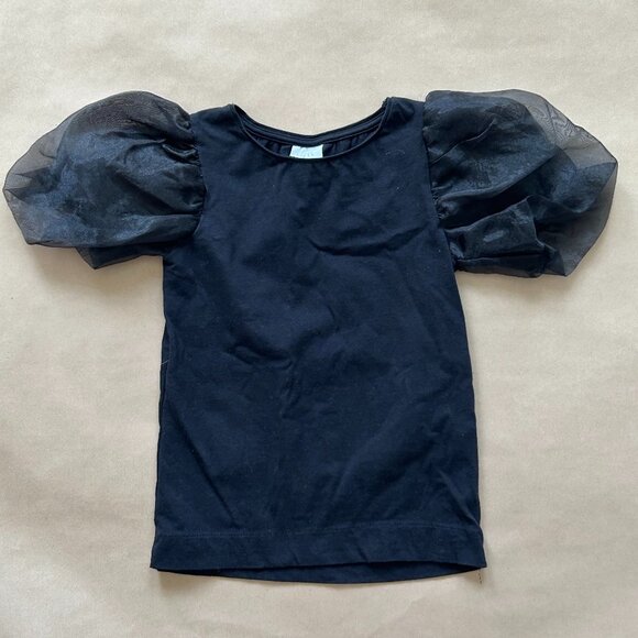 Zara Black Tulle Puff-Sleeve T-Shirt | 7 - Picture 1 of 5